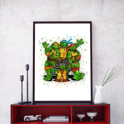 Teenage Mutant Ninja Turtles 'TURTLE GROUP' Watercolour Splash Wall Art Print
