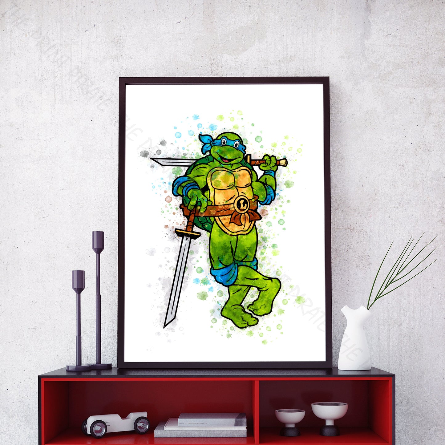 Teenage Mutant Ninja Turtles 'LEONARDO' Watercolour Splash Wall Art Print