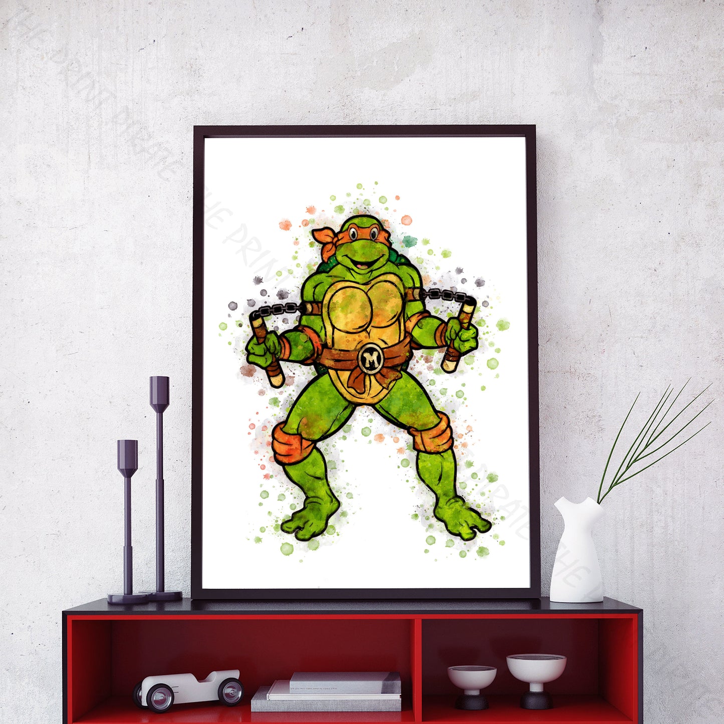 Teenage Mutant Ninja Turtles 'MICHELANGELO' Watercolour Splash Wall Art Print