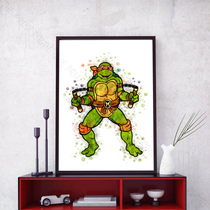 Teenage Mutant Ninja Turtles 'MICHELANGELO' Watercolour Splash Wall Art Print