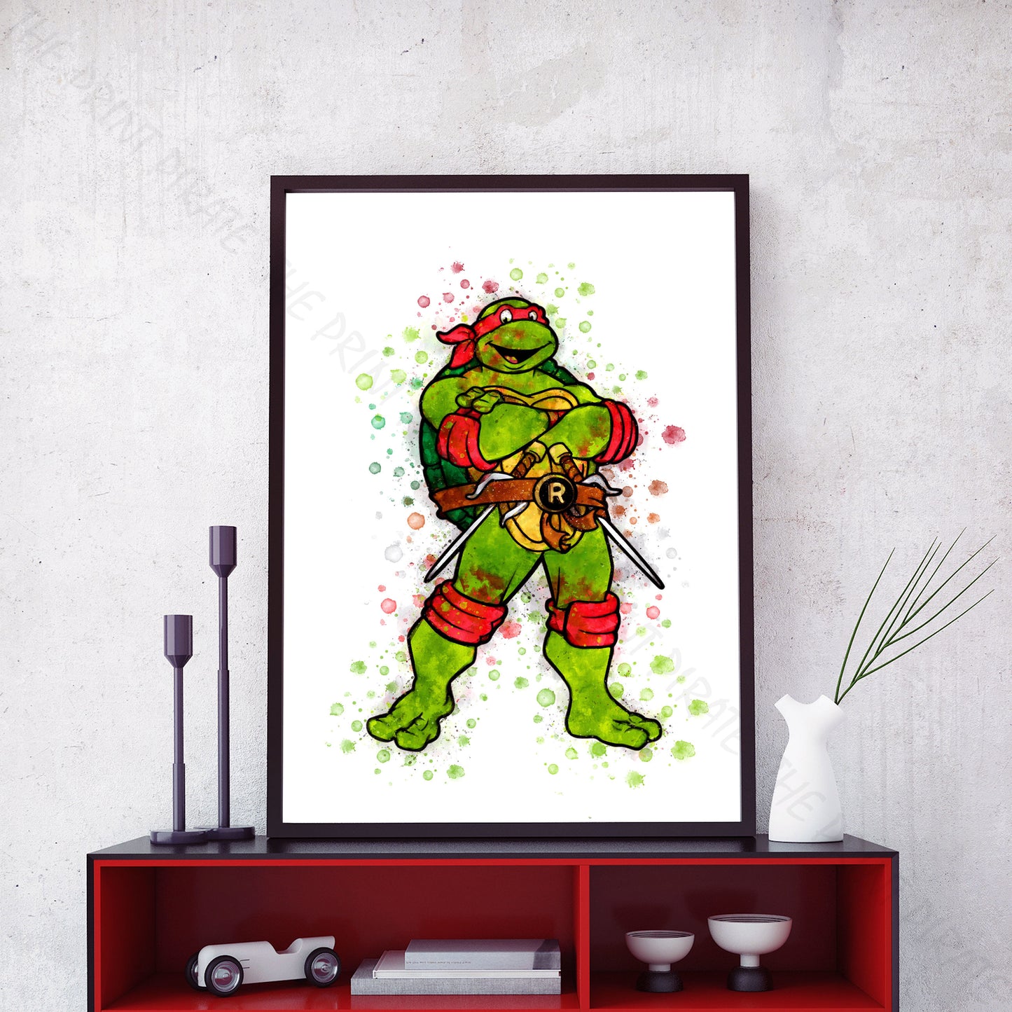 Teenage Mutant Ninja Turtles 'RAPHAEL' Watercolour Splash Wall Art Print
