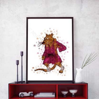 Teenage Mutant Ninja Turtles 'SPLINTER' Watercolour Splash Wall Art Print