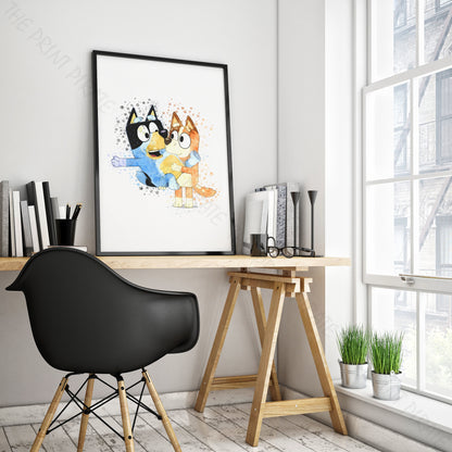 Bluey 'BANDIT & CHILLI' character Watercolour Splash Wall Art Print