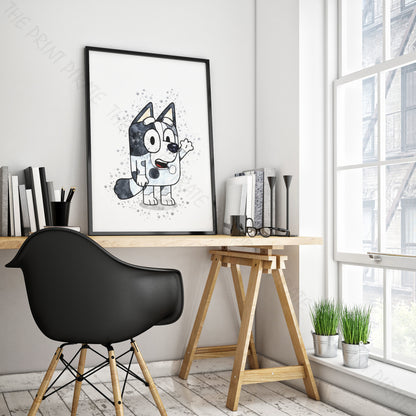 Bluey 'MUFFIN' character Watercolour Splash Wall Art Print