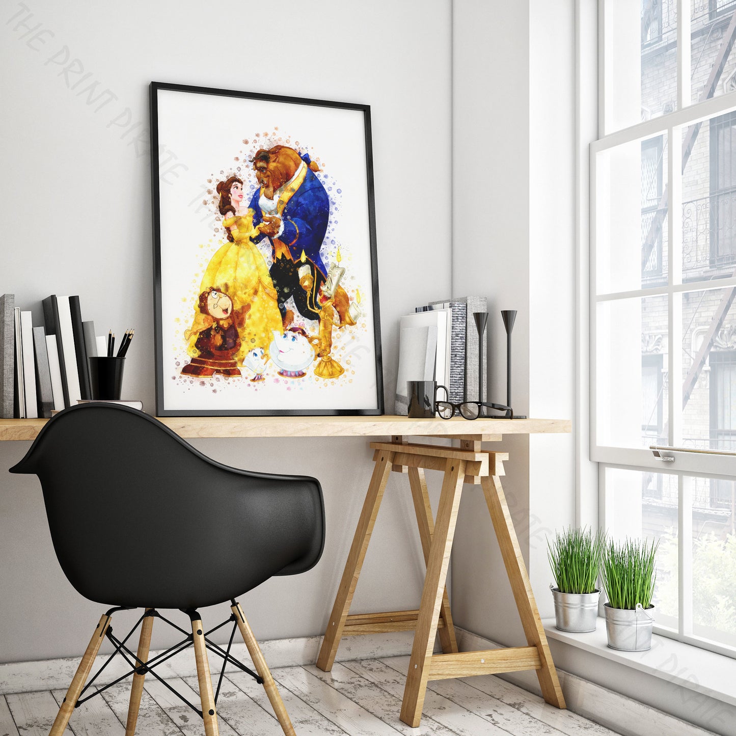 Disney 'BEAUTY AND THE BEAST GROUP' Watercolour Splash Wall Art Print