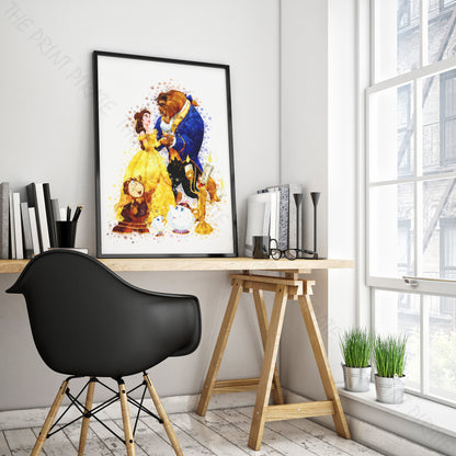 Disney 'BEAUTY AND THE BEAST GROUP' Watercolour Splash Wall Art Print