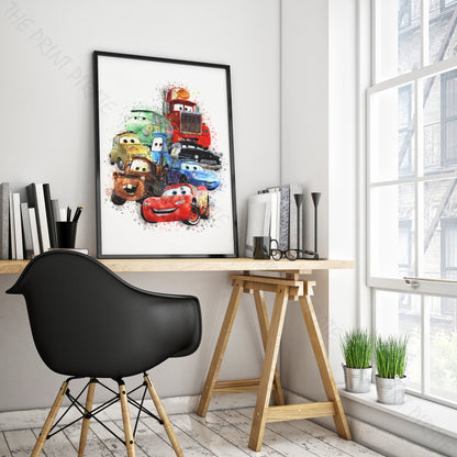 Disney 'CARS GROUP' Cars Character Watercolour Splash Wall Art Print