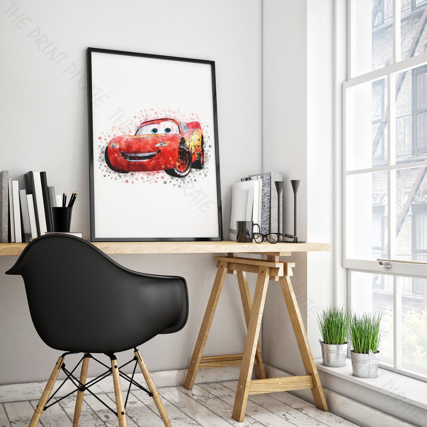 Disney 'LIGHTNING McQUEEN' Cars Character Watercolour Splash Wall Art Print