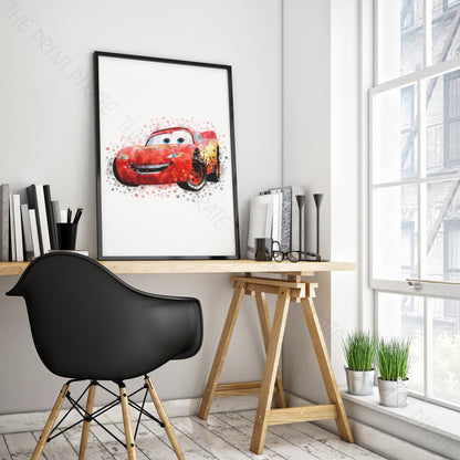 Disney 'LIGHTNING McQUEEN' Cars Character Watercolour Splash Wall Art Print