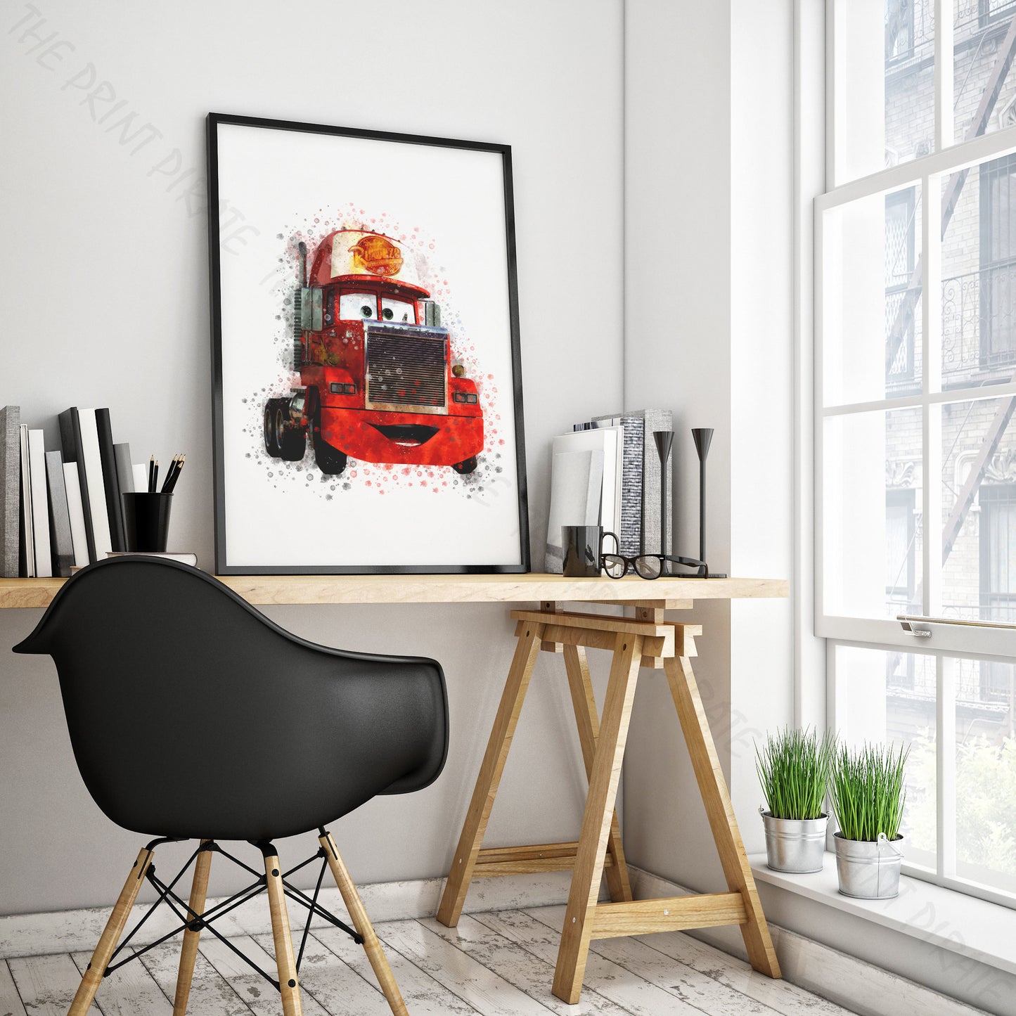 Disney 'MACK' Cars Character Watercolour Splash Wall Art Print