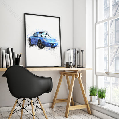 Disney 'SALLY' Cars Character Watercolour Splash Wall Art Print