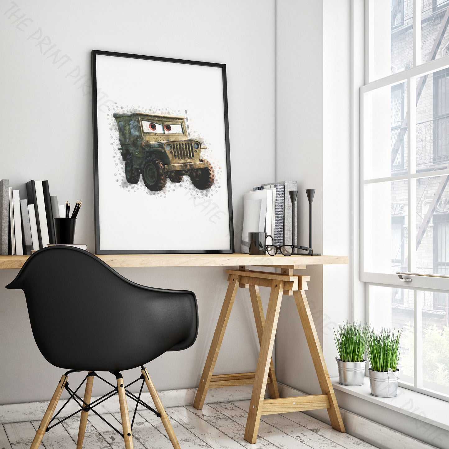 Disney 'SARGE' Cars Character Watercolour Splash Wall Art Print