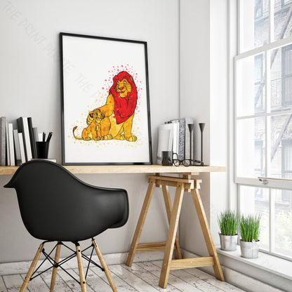 Disney 'SIMBA AND MUFASA' Lion King Watercolour Splash Wall Art Print