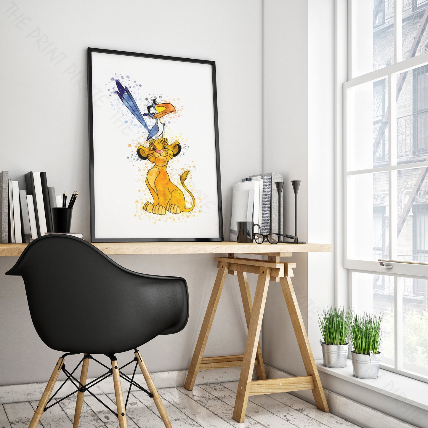 Disney 'SIMBA AND ZAZU' Lion King Watercolour Splash Wall Art Print