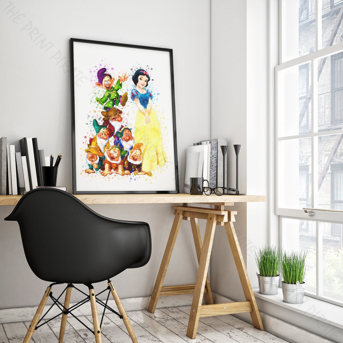 Disney 'SNOW WHITE AND THE SEVEN DWARFS' Princess Watercolour Splash Wall Art Print