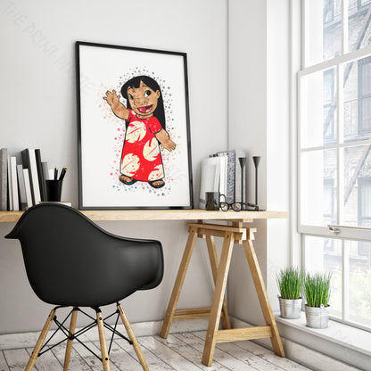 Disney 'LILO' Lilo and Stitch Watercolour Splash Wall Art Print