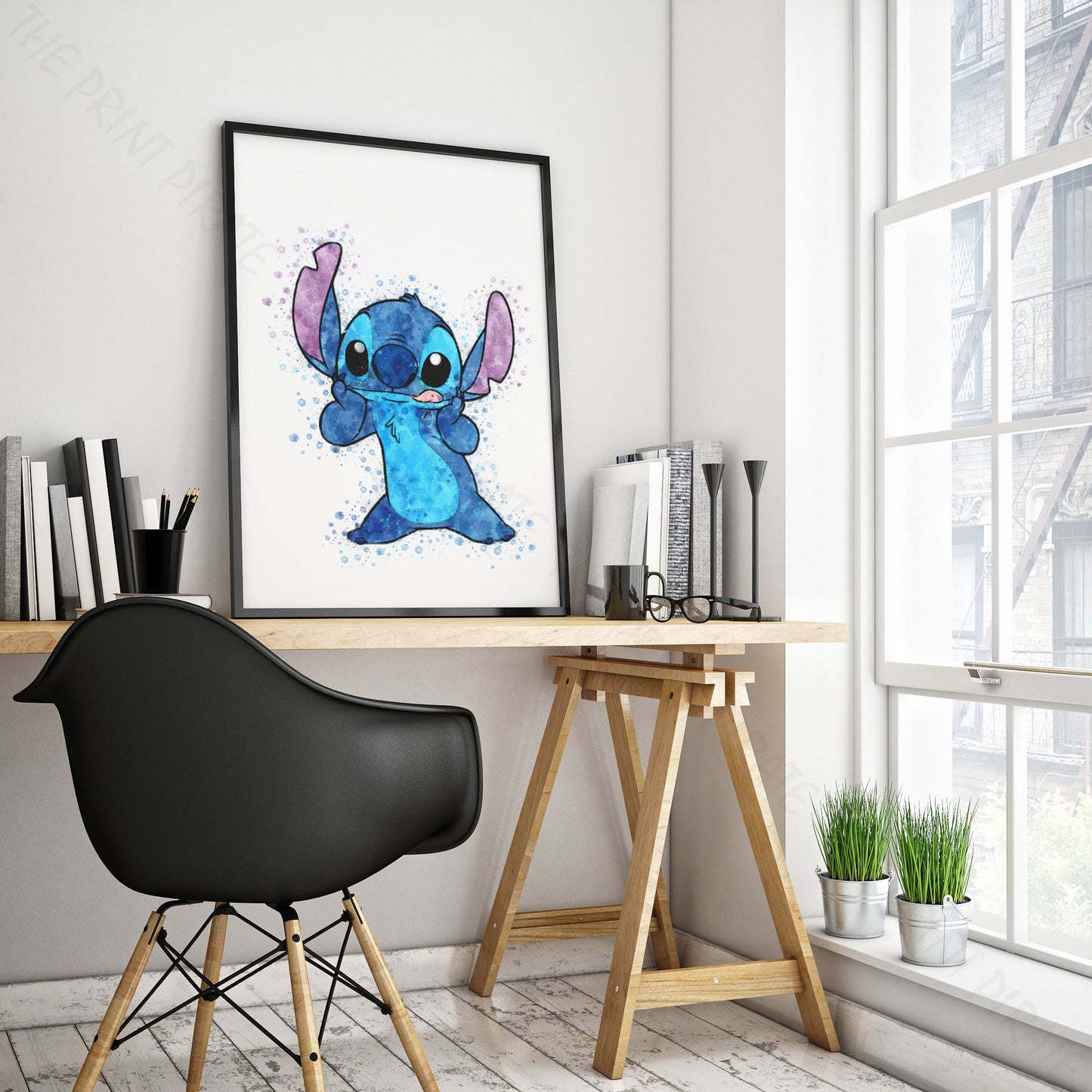 Disney 'STITCH' Lilo and Stitch Watercolour Splash Wall Art Print