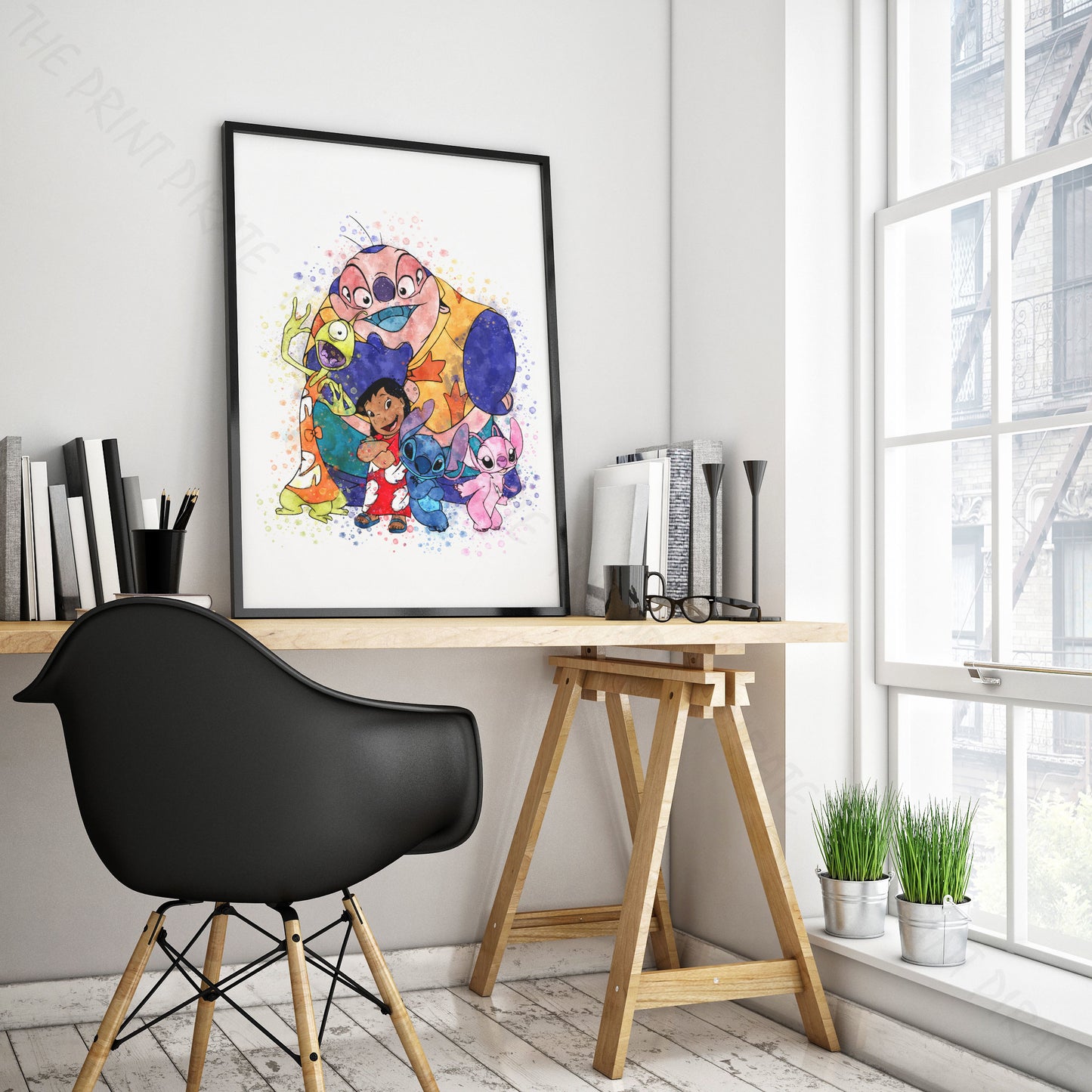Disney 'LILO AND STITCH GROUP' Lilo and Stitch Watercolour Splash Wall Art Print