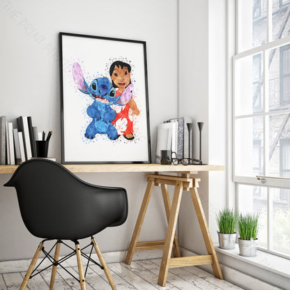 Disney 'LILO AND STITCH' Lilo and Stitch Watercolour Splash Wall Art Print