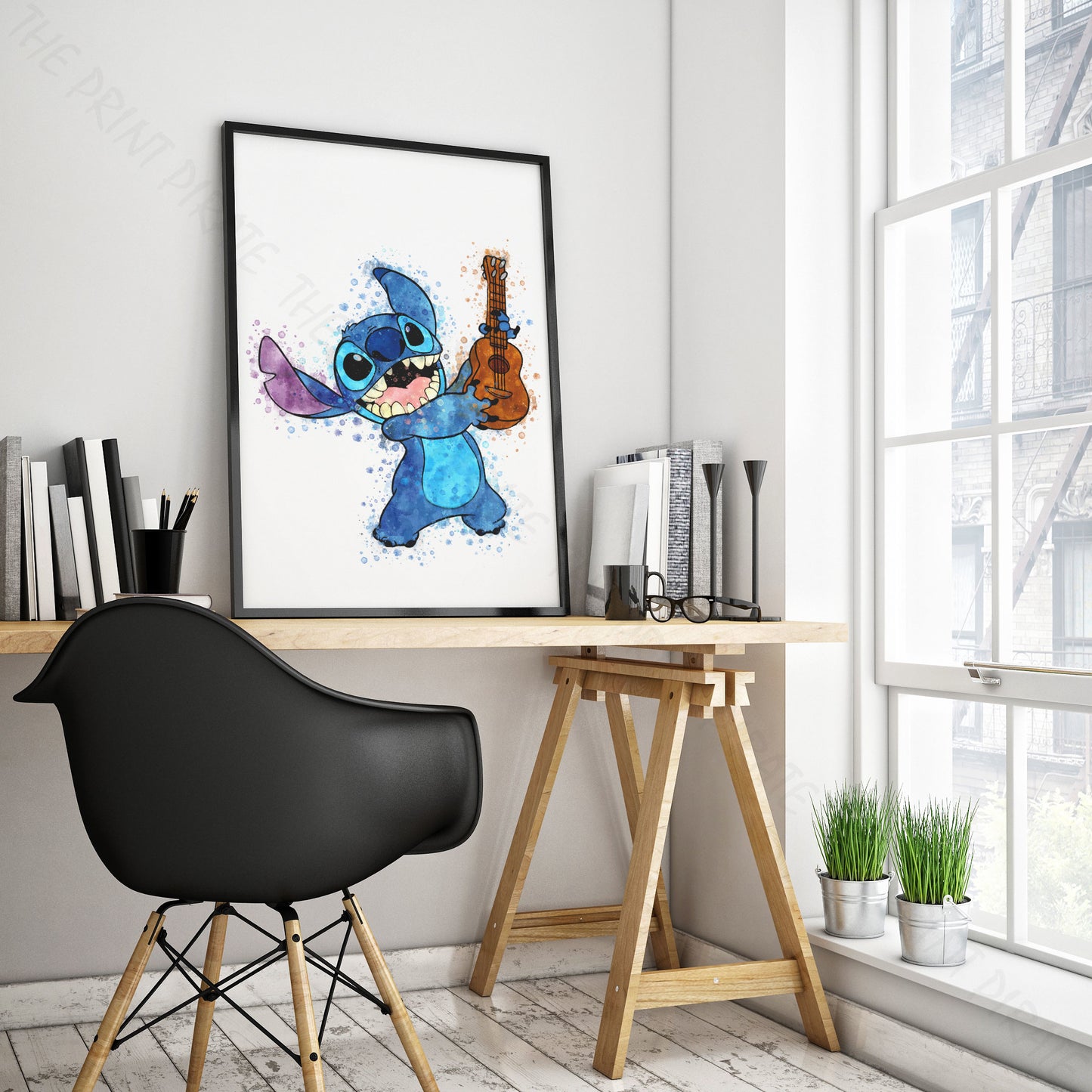 Disney 'STITCH WITH UKE' Lilo and Stitch Watercolour Splash Wall Art Print