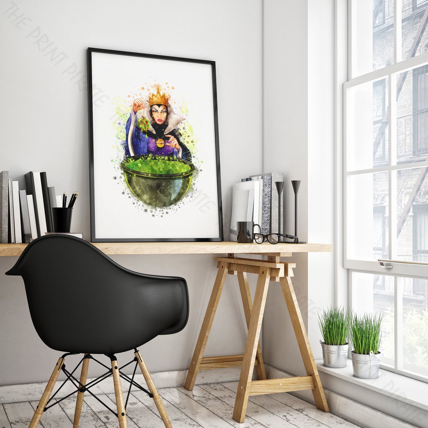 Disney 'EVIL QUEEN WITH CAULDRON' Snow White Watercolour Splash Wall Art Print