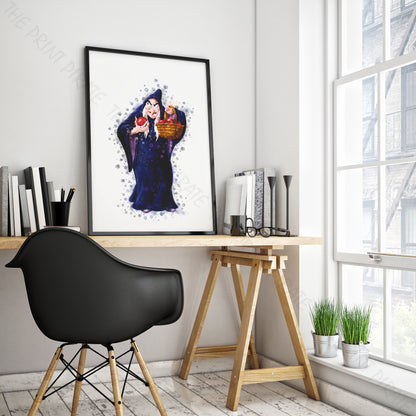 Disney 'EVIL WITCH / OLD HAG' Snow White Watercolour Splash Wall Art Print