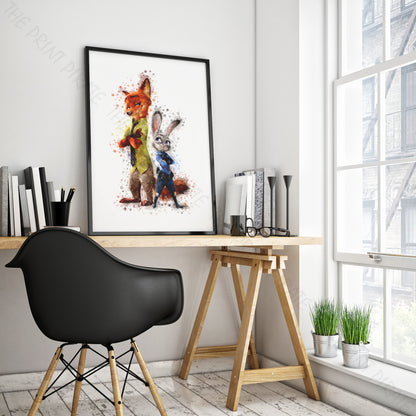 Disney 'JUDY AND NICK' Zootopia Watercolour Splash Wall Art Print