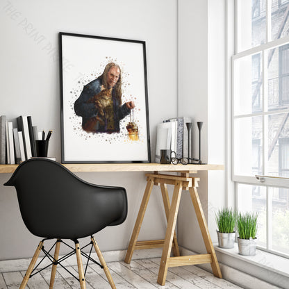 Wizarding World 'FILCH & MRS NORRIS' Hogwarts Harry Potter / Fantastic Beasts Watercolour Splash Wall Art Print