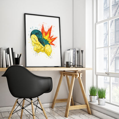 Pokemon 'CYNDAQUIL' Watercolour Splash Wall Art Print