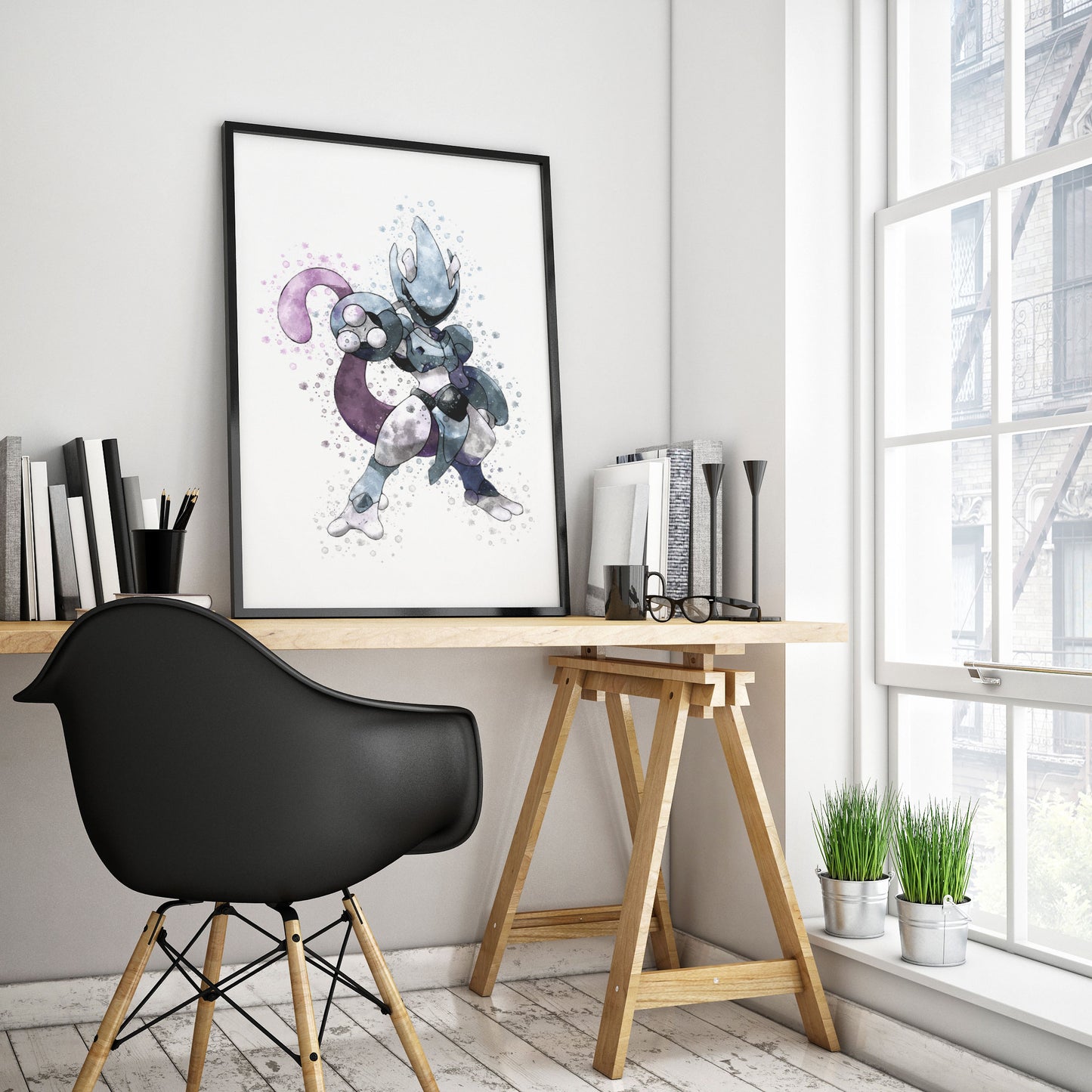 Pokemon 'ARMOURED MEWTWO' Watercolour Splash Wall Art Print