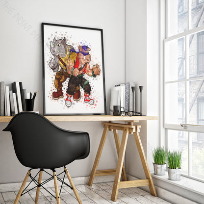 Teenage Mutant Ninja Turtles 'BEBOP AND ROCKSTEADY' Watercolour Splash Wall Art Print