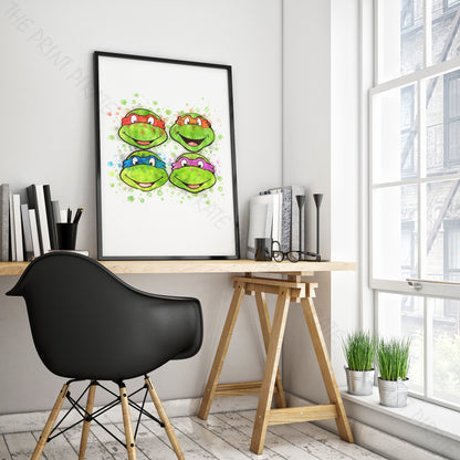 Teenage Mutant Ninja Turtles 'TURTLE FACES' Watercolour Splash Wall Art Print