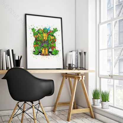 Teenage Mutant Ninja Turtles 'TURTLE GROUP' Watercolour Splash Wall Art Print