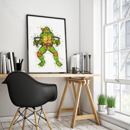 Teenage Mutant Ninja Turtles 'MICHELANGELO' Watercolour Splash Wall Art Print