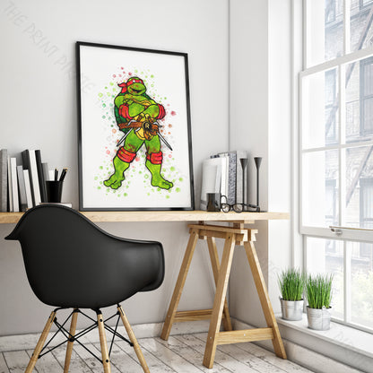 Teenage Mutant Ninja Turtles 'RAPHAEL' Watercolour Splash Wall Art Print