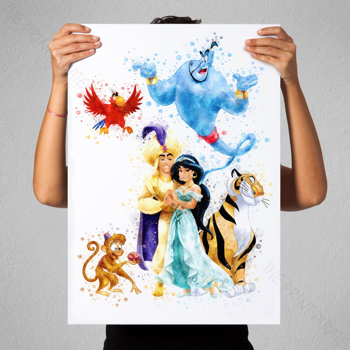 Disney 'ALADDIN GROUP' Aladdin Watercolour Splash Wall Art Print