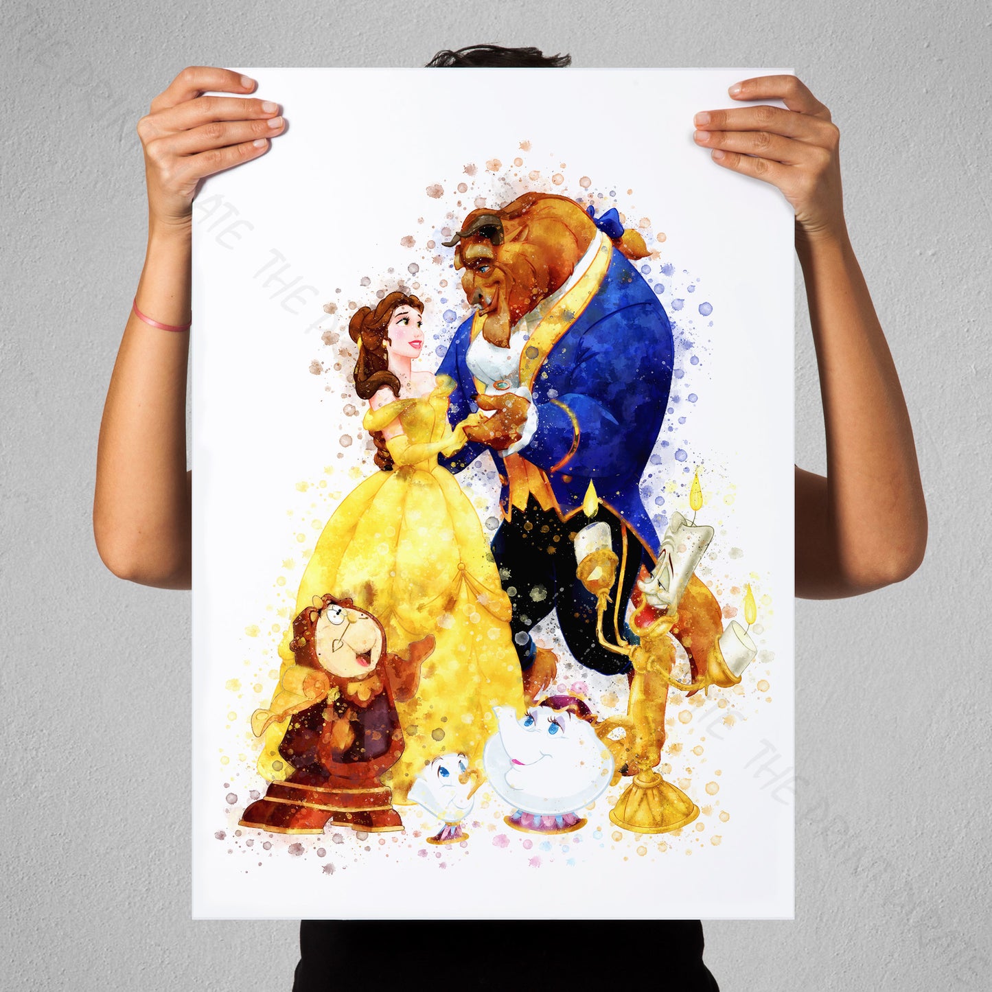 Disney 'BEAUTY AND THE BEAST GROUP' Watercolour Splash Wall Art Print