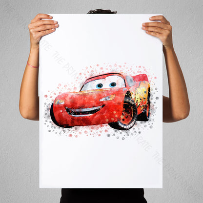 Disney 'LIGHTNING McQUEEN' Cars Character Watercolour Splash Wall Art Print