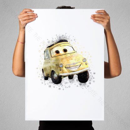 Disney 'LUIGI' Cars Character Watercolour Splash Wall Art Print