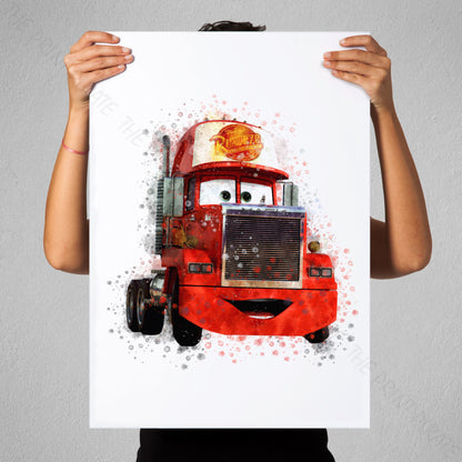 Disney 'MACK' Cars Character Watercolour Splash Wall Art Print