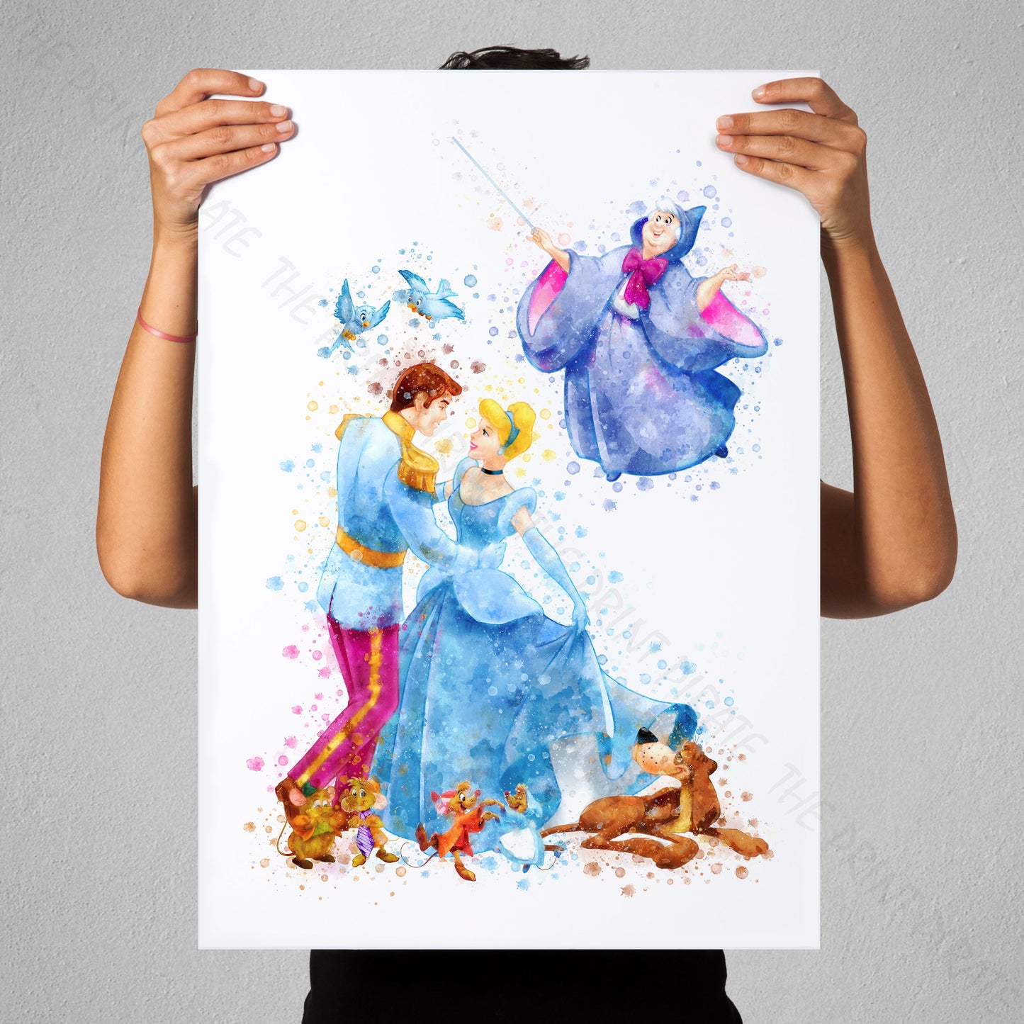 Disney 'CINDERELLA GROUP' Watercolour Splash Wall Art Print