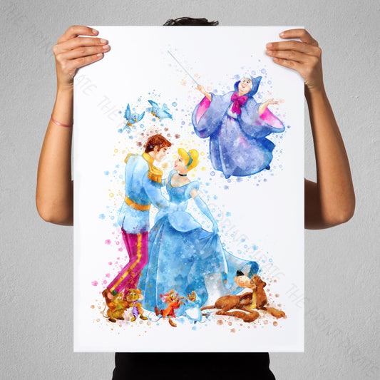 Disney 'CINDERELLA GROUP' Watercolour Splash Wall Art Print