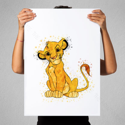 Disney 'SIMBA' Lion King Watercolour Splash Wall Art Print
