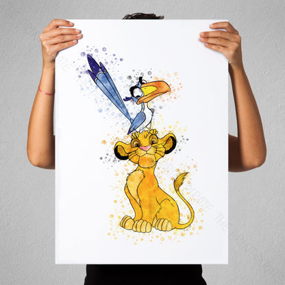 Disney 'SIMBA AND ZAZU' Lion King Watercolour Splash Wall Art Print