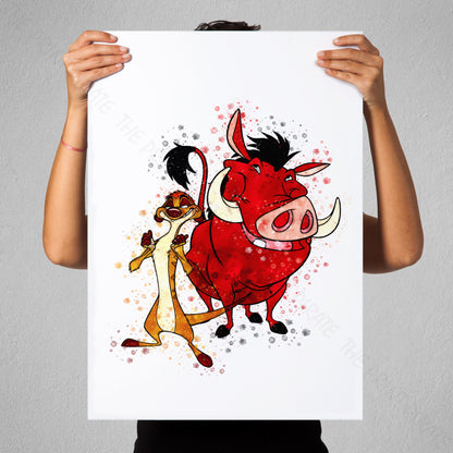 Disney 'TIMON AND PUMBAA' Lion King Watercolour Splash Wall Art Print