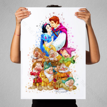 Disney 'SNOW WHITE GROUP' Princess Watercolour Splash Wall Art Print