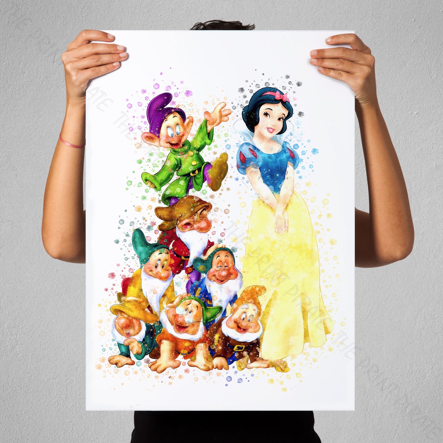 Disney 'SNOW WHITE AND THE SEVEN DWARFS' Princess Watercolour Splash Wall Art Print