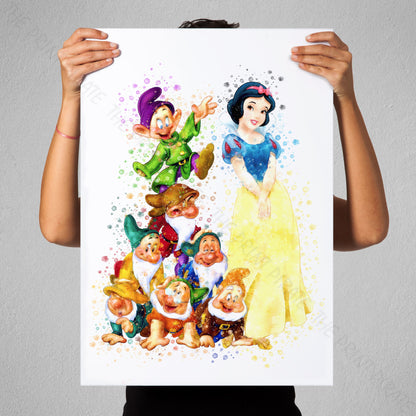Disney 'SNOW WHITE AND THE SEVEN DWARFS' Princess Watercolour Splash Wall Art Print