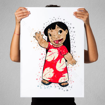 Disney 'LILO' Lilo and Stitch Watercolour Splash Wall Art Print