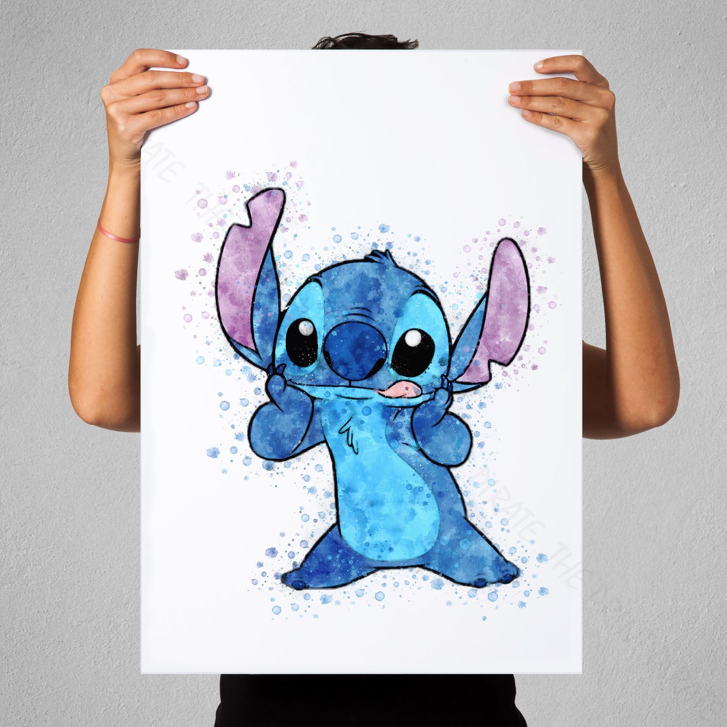 Disney 'STITCH' Lilo and Stitch Watercolour Splash Wall Art Print